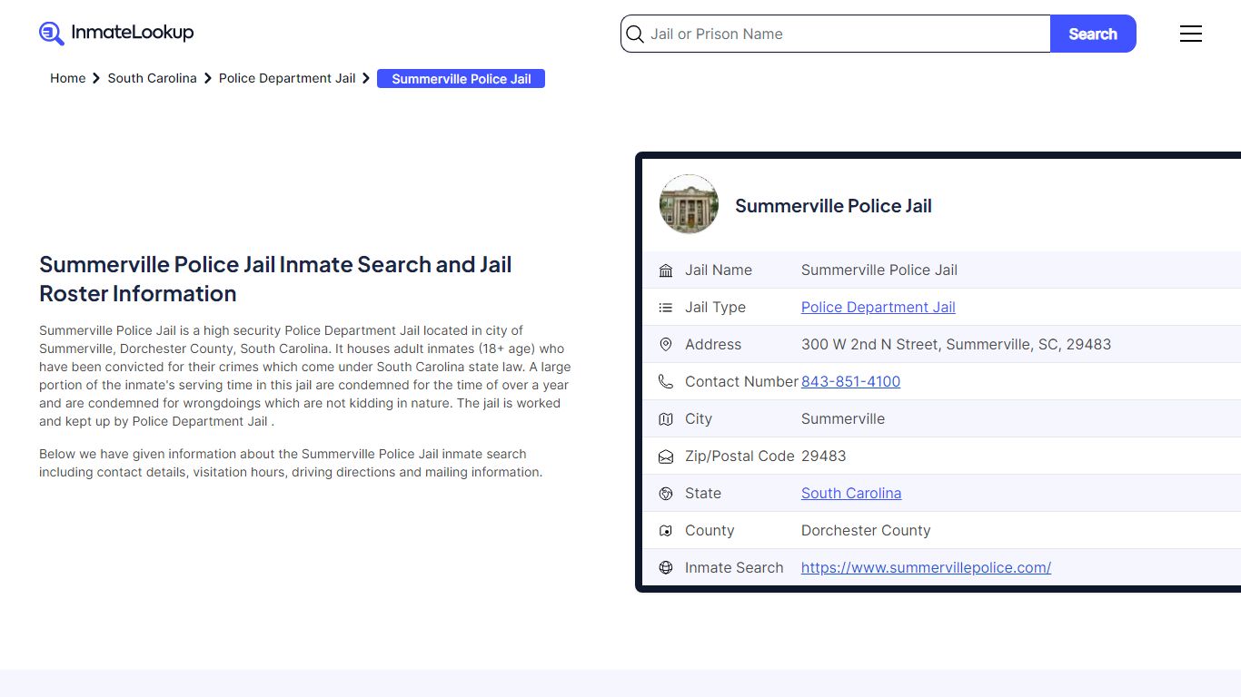 Summerville Police Jail Inmate Search - Summerville South Carolina ...